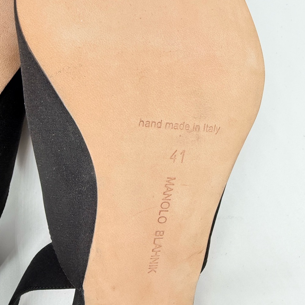 Manolo Blahnik Black Crepe Orientalia 50mm pearl embellished Slingback pump EU41 - Picture 10 of 10